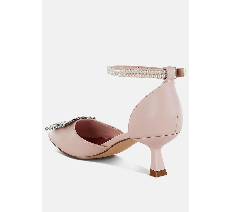 London Rag Onkana Diamante Brooch Kitten Heel Sandals Women