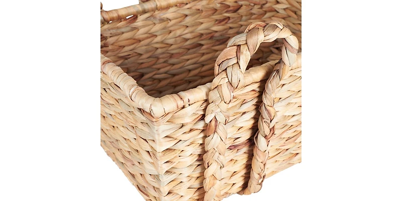 Household Essentials Wicker Storage Basket with Handles, Handwoven Water Hyacinth