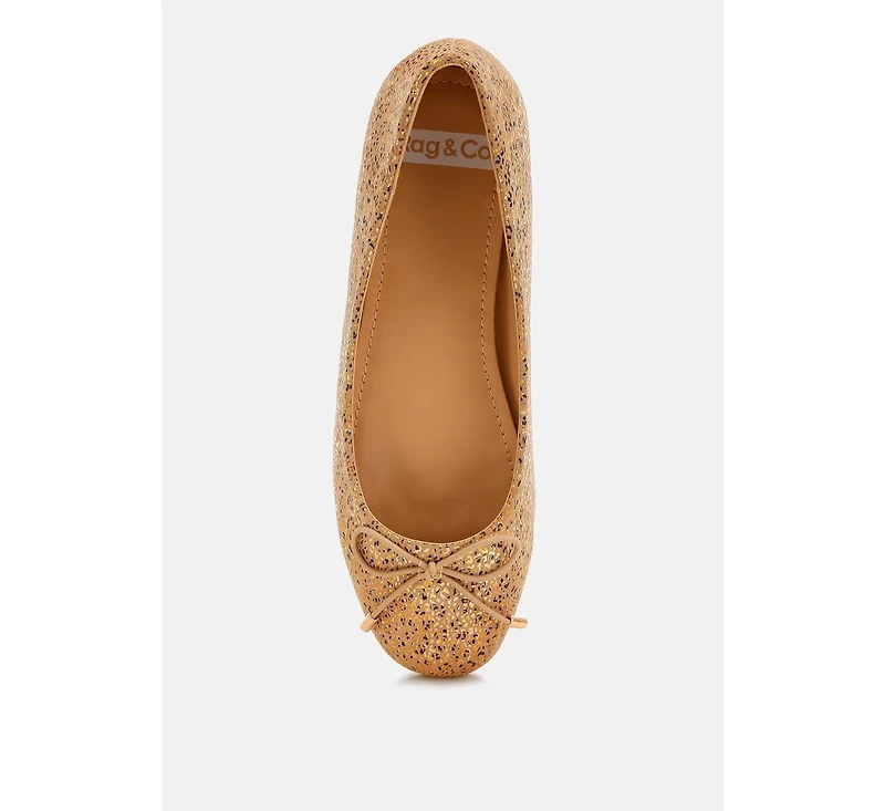Apollon Bow Detail Embossed Suede Ballerinas
