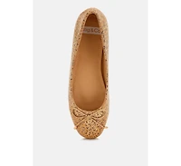 Apollon Bow Detail Embossed Suede Ballerinas