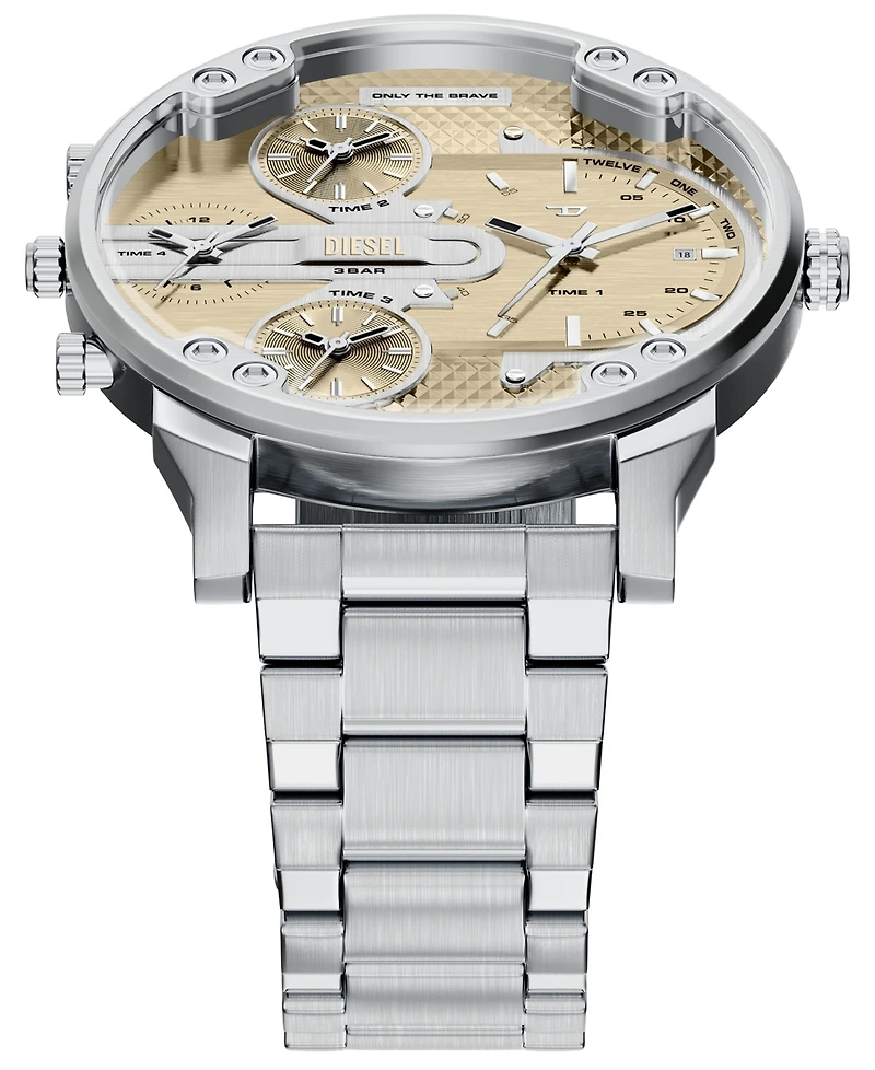 Diesel Men's Mr. Daddy Slim Quartz Multifunction Silver Stainless Steel Watch, 54mm