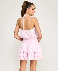 Alex & Sophia Juniors' Halter Stripe Chiffon Dress