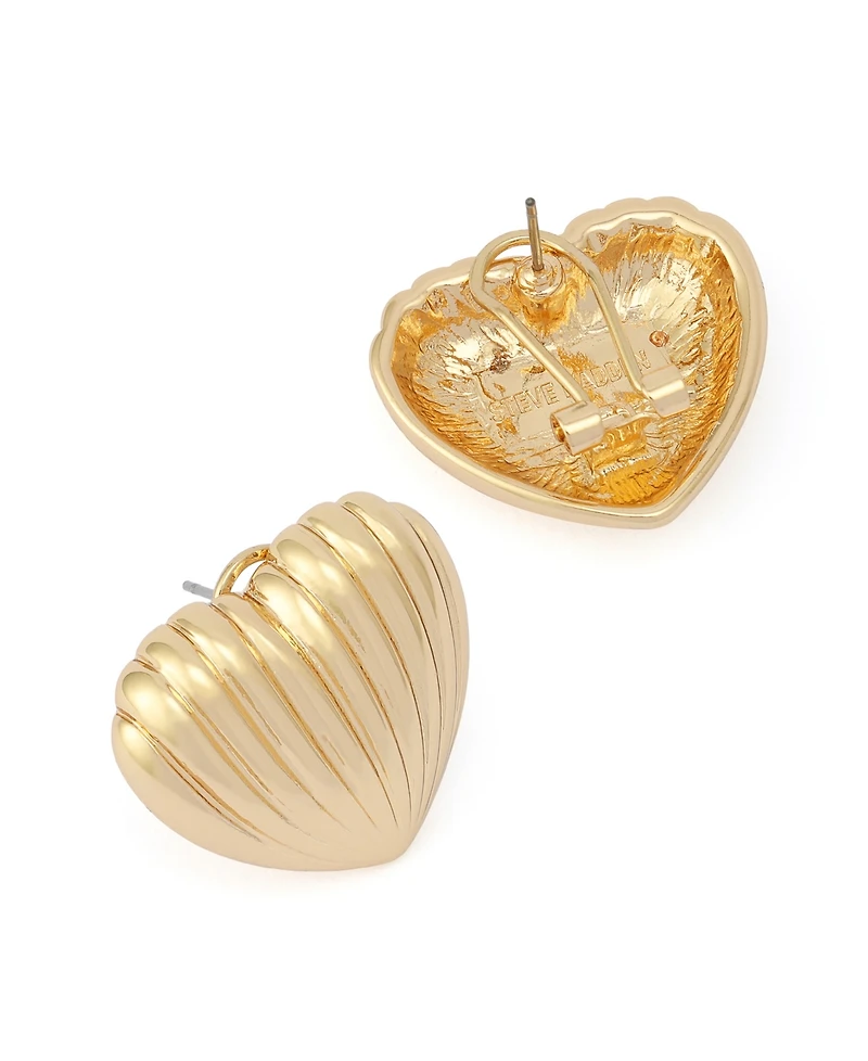 Steve Madden Gold Fluted Heart Stud Earrings