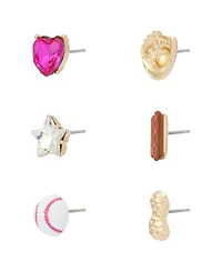 Betsey Johnson Faux Stone Baseball Single-Stud Earring Set