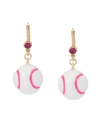 Betsey Johnson White Baseball Drop Earrings