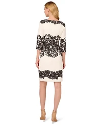 Adrianna Papell Women's Scroll Lace Boat Neck Short Dress