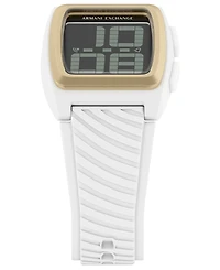 Armani Exchange Men's Lcd White Silicone Watch, 42mm