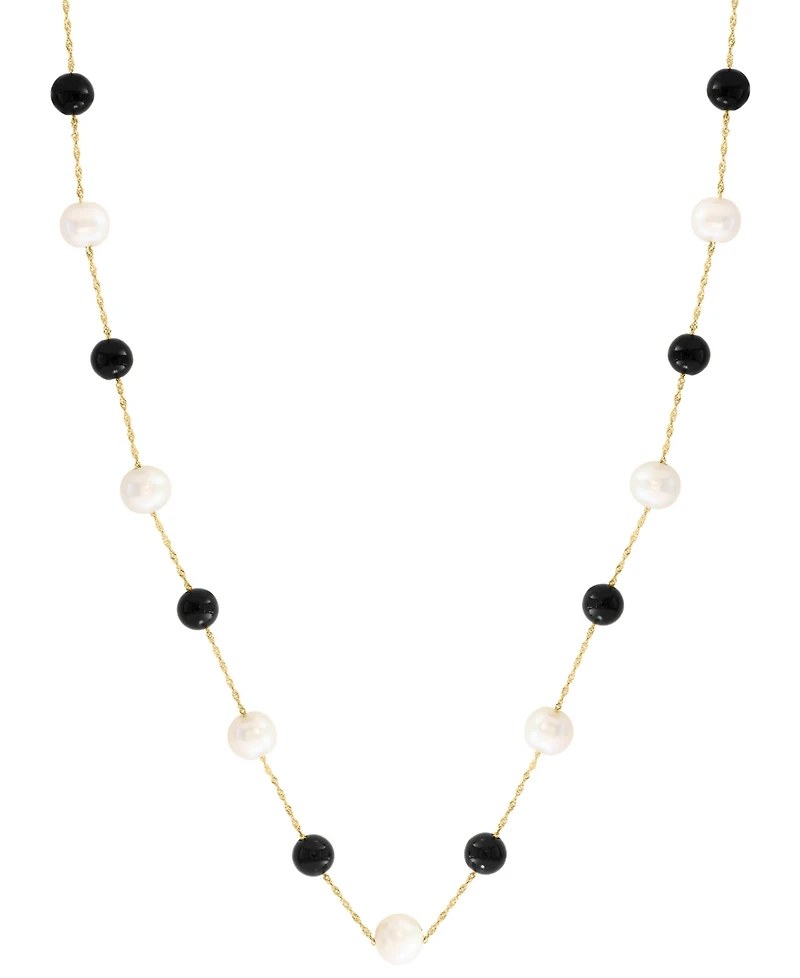 Effy Collection Freshwater Pearl & Onyx Necklace in 14k Yellow Gold