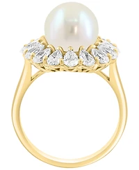 Effy Collection Lab Grown Diamond (1-1/2 ct. t.w.) & Freshwater Pearl (9mm) Ring in 14k Gold Over Sterling Silver