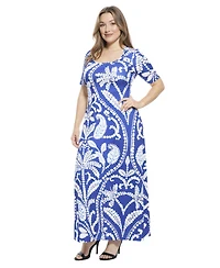 24seven Comfort Apparel Plus Paisley Elbow Sleeve A-Line Maxi Dress