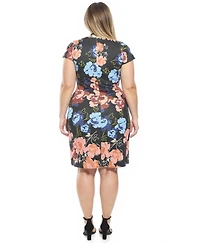24seven Comfort Apparel Plus Floral V-Neck Faux Wrap Dress
