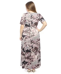 24seven Comfort Apparel Plus Paisley Scoop Neck Maxi Dress