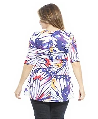 24seven Comfort Apparel Plus Butterfly Scoop Neck Elbow Sleeve Tunic Top