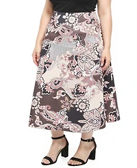 24seven Comfort Apparel Plus Paisley Elastic Waist A-Line Skirt