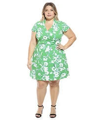 24seven Comfort Apparel Plus Floral Side Tie Wrap Dress