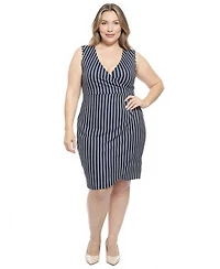 24seven Comfort Apparel Plus Striped V-Neck Faux Wrap Dress