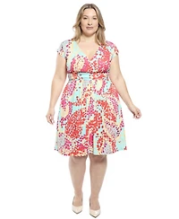 24seven Comfort Apparel Plus Abstract Cap Sleeve Pocket Dress