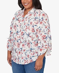 Alfred Dunner Plus Austin Etched Floral Butterfly Button Down Top