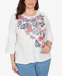 Alfred Dunner Plus Austin Embroidered Butterfly Crew Neck Knit Top