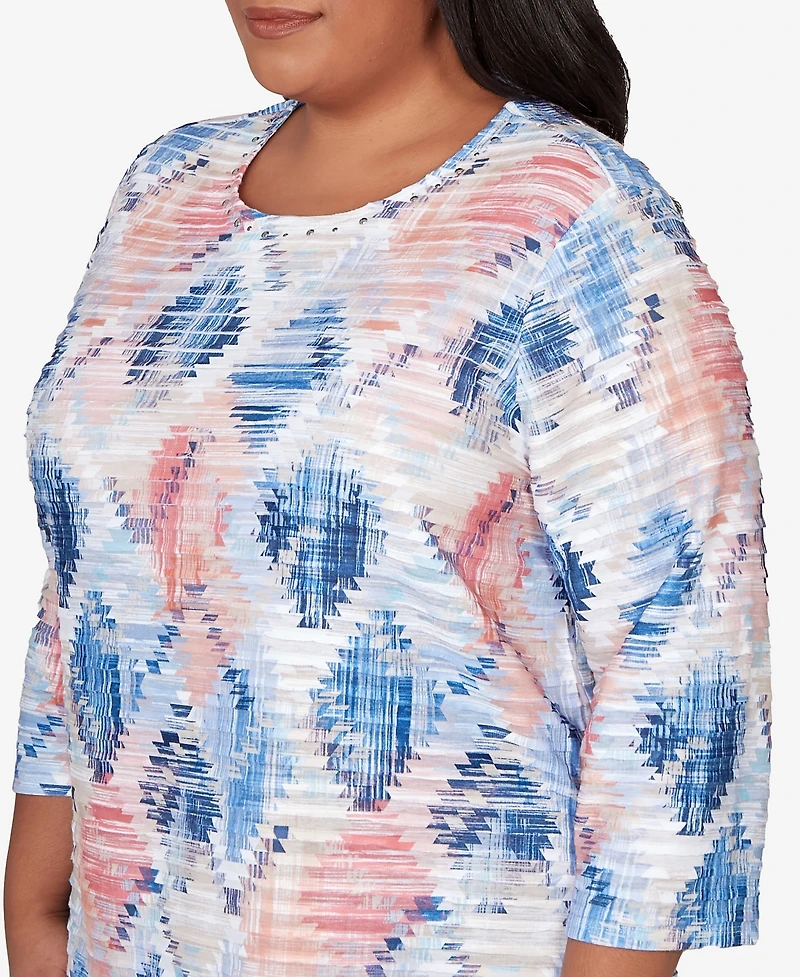 Alfred Dunner Plus Austin Aztec Diamond Knit Top