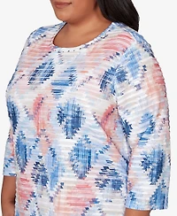 Alfred Dunner Plus Austin Aztec Diamond Knit Top