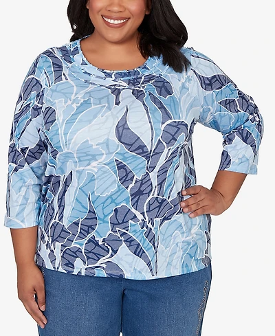 Alfred Dunner Plus Austin Monotone Patch Print Knotted Detail Top