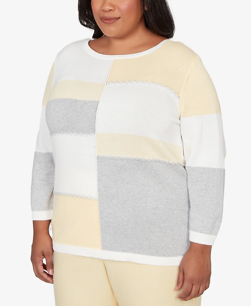 Alfred Dunner Plus Al Fresco Ribbed Colorblock Jewel Neck Sweater