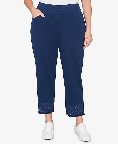 Alfred Dunner Plus Mykonos Geometric Embroidered Super Stretch Denim Ankle Pants