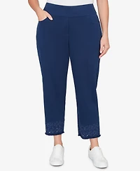 Alfred Dunner Plus Mykonos Geometric Embroidered Super Stretch Denim Ankle Pants