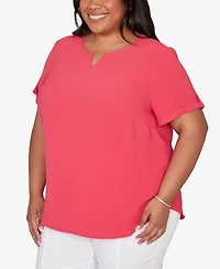 Alfred Dunner Plus The Royal Treatment Solid Rolled Short sleeve Top