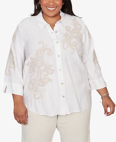 Alfred Dunner Plus Natural Wonder Scroll Soutache Button front closure Top