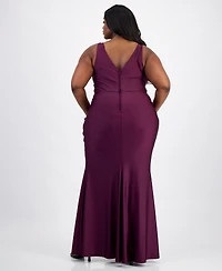 City Studios Trendy Plus Satin Drape-Neck Gown