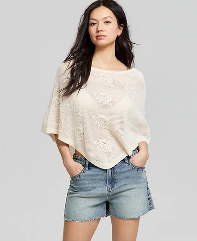 And Now This Women's Pointelle Cropped Sweater Poncho, Macy's Exclusive