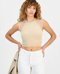 Guess Juniors' Millie Seamless Lace Sweater Crewneck Top