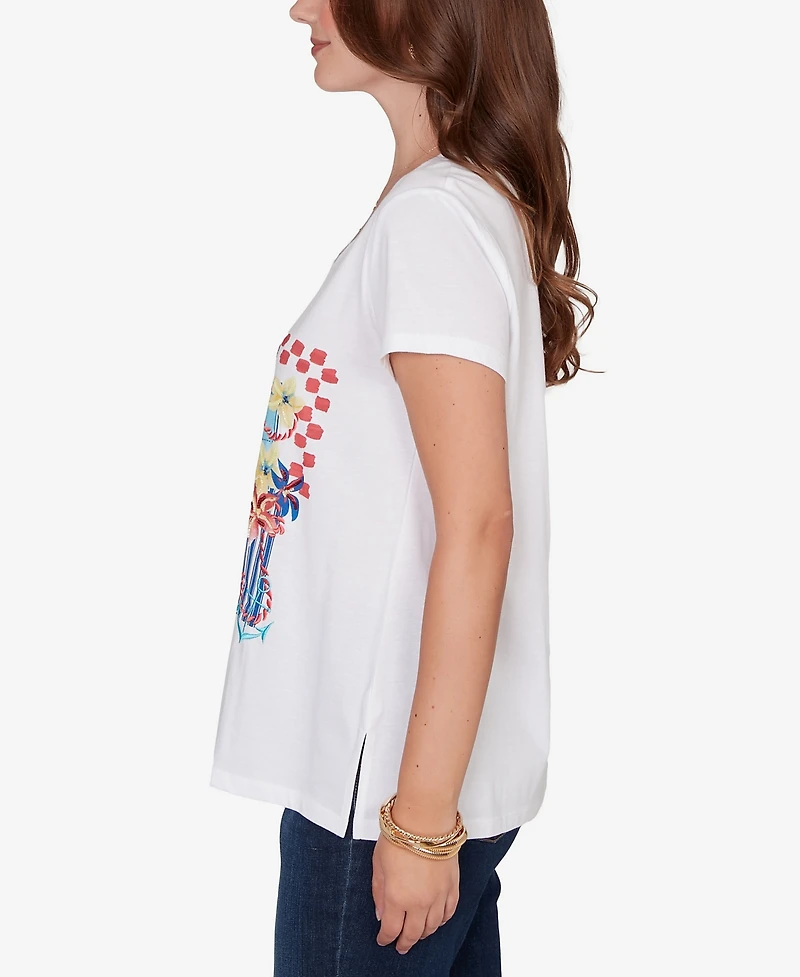 Ruby Rd. Petite Embellished Postcard Graphic T-shirt