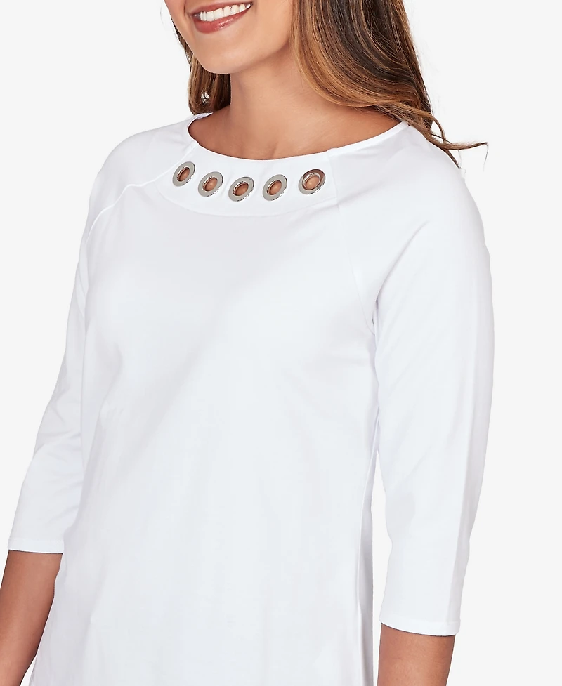 Ruby Rd. Petite Grommet Neck Solid Knit Top