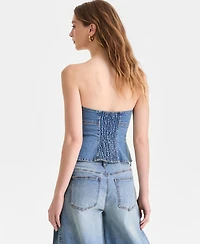 Bar Iii Women's Denim Strapless Peplum Corset Top, Macy's Exclusive