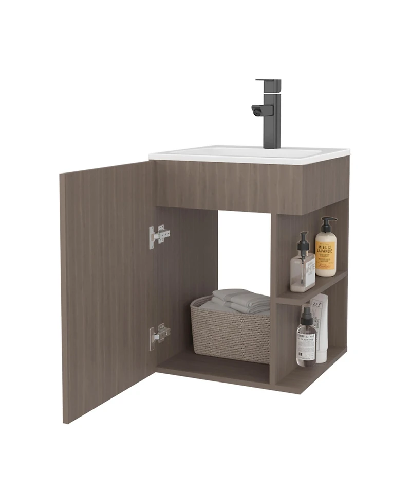 Fm Furniture Siena Compact Vanity Cabinet, Single Door, Two Open Side Shelves