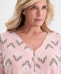 Jm Collection Plus Large Floret Zippered V-Neck Top, Macy's Exclusive