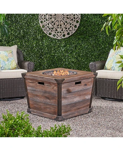 Flynama 32 Inch W 24 Inch H Square Concrete Gas Fire Pit Brown Wood Pattern 40000 Btu Tank Inside