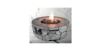 Flynama 28 Inch W 9 Inch H Fiber Reinforced Concrete Outdoor Fire Pit Stone Gray 40000 Btu Push Button Ignition