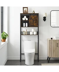 Homfan Toilet Storage Cabinet, Bathroom Organizer with Sliding Doors, Adjustable Shelf for Bathroom