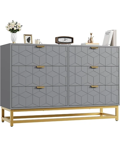gaomon Grey Dresser for Bedroom, 6 Drawer Dresser with Metal Legs, Wood Dressers Chest Organizer with Wide Storage, Modern Chest of Drawers