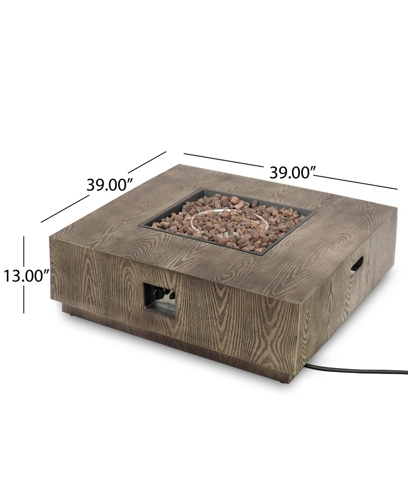 Flynama Wellington Square Iron Fire Pit with Wood Pattern 50000 Btu Tank Outside