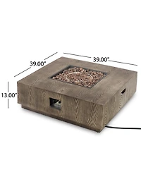 Flynama Wellington Square Iron Fire Pit with Wood Pattern 50000 Btu Tank Outside