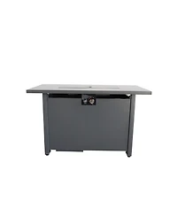 Flynama 50000 Btu 42 Inch W 25 Inch H Steel Outdoor Fire Pit Table Black Smoked Glass Top Push Button Ignition