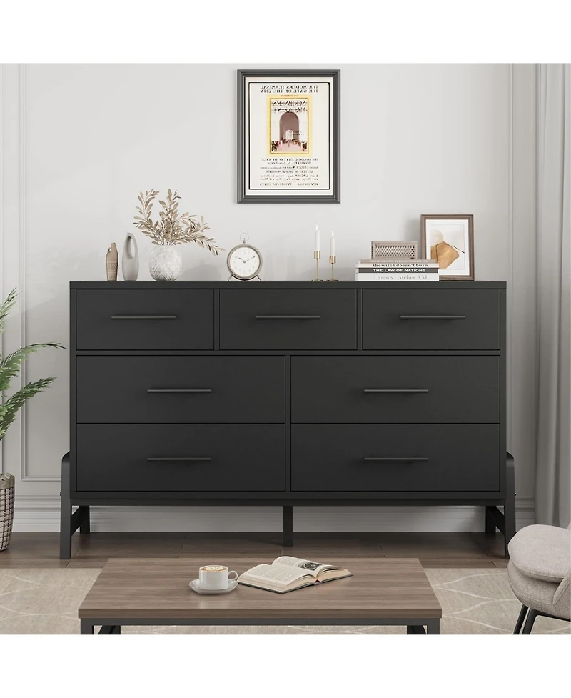 gaomon 7 Dresser for Bedroom, Freestanding 52 Wide Drawer with Storage, Wooden Closet Storage Chest Living Room, Entryway