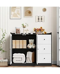 gaomon Buffet Cabinet with Storage, 43" Modern Sideboard Kitchen Guardrail Design & Adjustable Shelves 3 Drawers, Wood Table