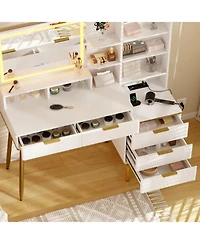 Gaomon 5 Drawer Makeup Vanity Desk Lights & Power Outlet, Modern Fluted Design for Bedrooms, Apartments, Easy to Assemble