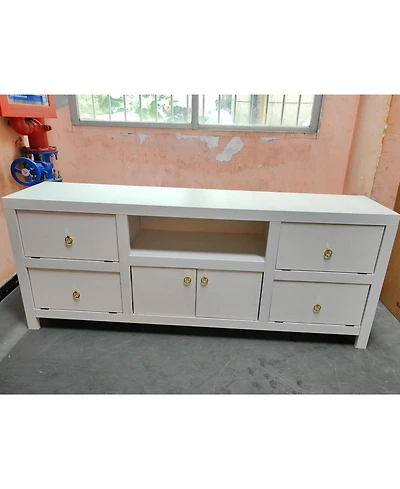 gaomon Rustic 6-Door Wooden Tv Console, Large Storage Media Cabinet for Living Room & Home Decor, White